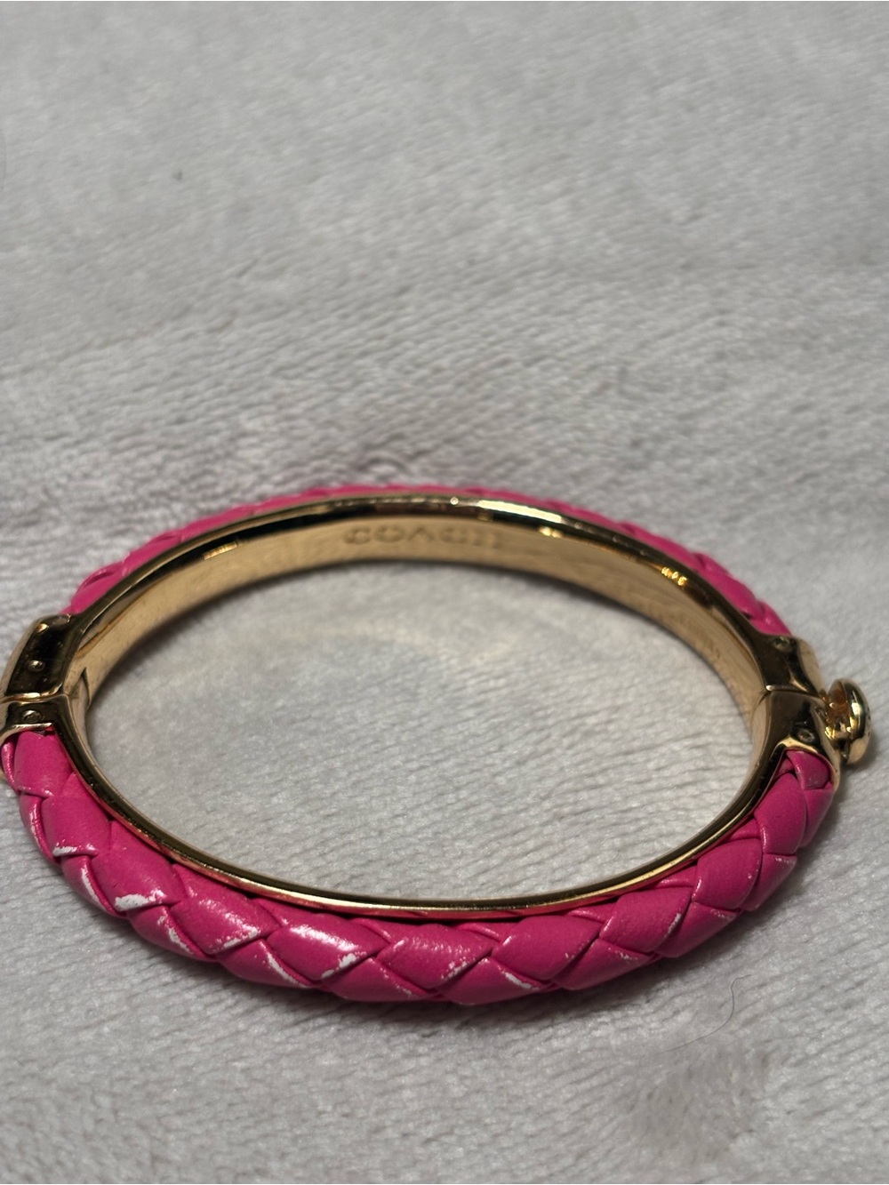 Coach Pink Braided Leather Gold Bangle Bracelet - Picture 4 of 5